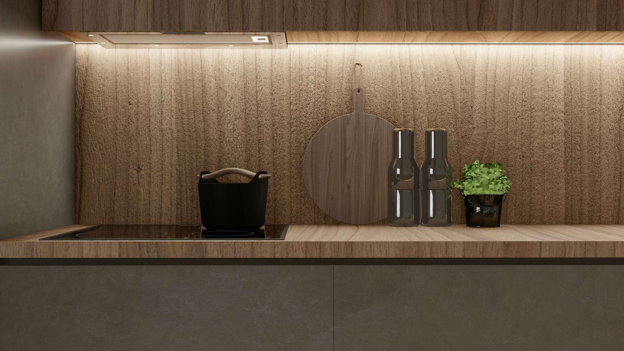 Cuisine aux façades de bois