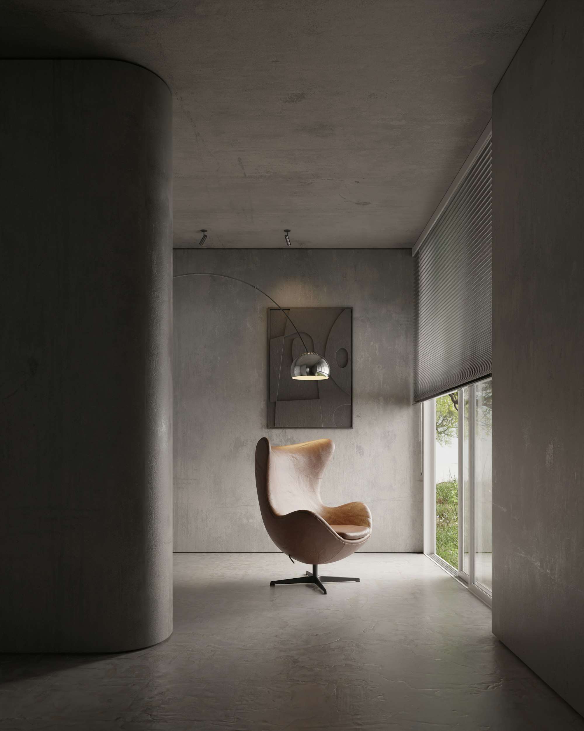 Fauteuil dans un intérieur aux tons sombres